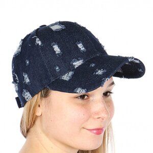 TUG Women's Grunge Vibes Black Denim Cotton Distressed Baseball Cap